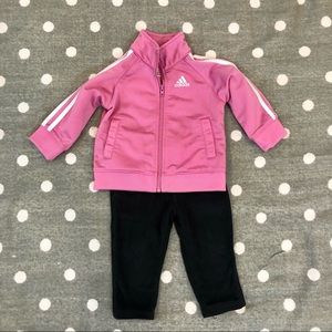 Adidas Baby Pink Tricot Jacket & Charcoal Gray Carter's Fleece Pants, 9 months